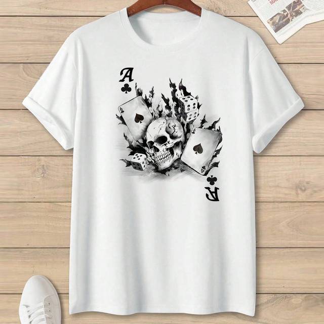 Manfinity Men Skulls & Poker Cards Graphic Printed Short Sleeve T-Shirt, For Going Out, For Friends