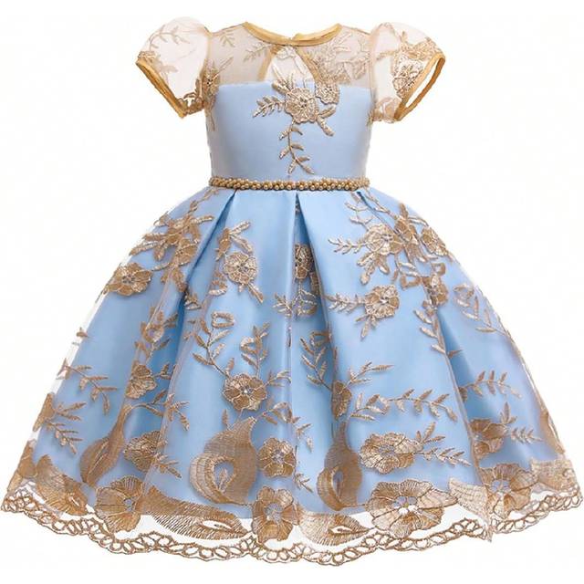 SHEIN Young Girl Embroidered Birthday Party Flower Girl Wedding Formal Princess Dress, Excluding Hair Accessories