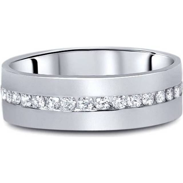 1/10ct Diamond Mens Eternity Wedding Ring 8mm 14k White Gold