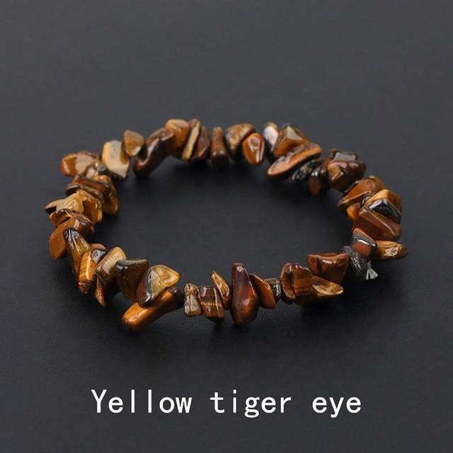 Asymmetrisk naturlig ädelstensarmband Stretch Chip Pärlor Nuggets Rose Crystal Quartz Armband Armband för kvinnor - Brun (En-Storlek)