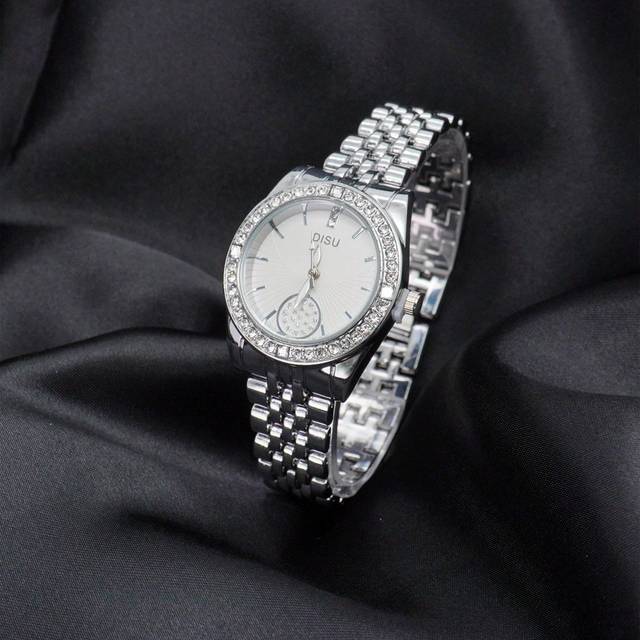 DISU Disu 1pc Women Gold Stainless Steel Strap Classic Business Style Quartz Watch With Rhinestone, Suitable For Daily Life