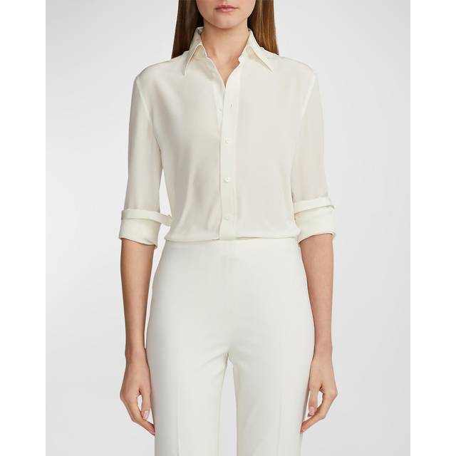 Hailey Silk Long-Sleeve Collared Shirt - ANTQ WHITE - 14