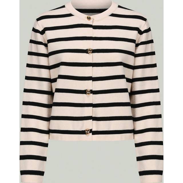 INAWLY Women&#39;s Striped Long Sleeve Cardigan,Ladies Spring/Fall Casual Button Regular Sleeve Round Neck Regular Fit Black And White Viscose Striped Women Card