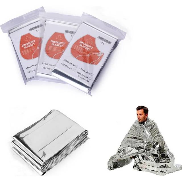 SHEIN 3Pcs Emergency Blanket Outdoor Survival Rescue First Aid Foil Thermal Blanket Hypothermia Windproof Multi-Use For Explore Camping 2 Types Of Packaging
