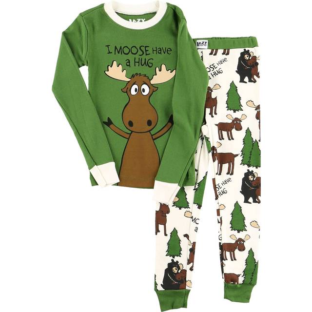 Lazy One Warm Long-Sleeve PJ Sets for Girls and Boys  Funny Animal Kids' Pajama Sets  Cozy  Comfy  Bear  I Must Have A Hug Moose Hug Green  8