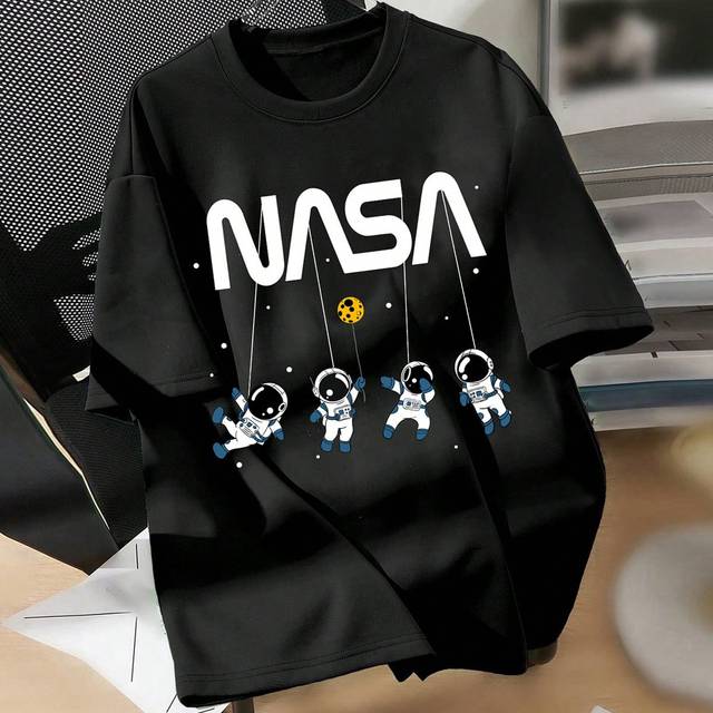 SHEIN Teen Boy Astronaut & Letter Printed Short Sleeve T-Shirt