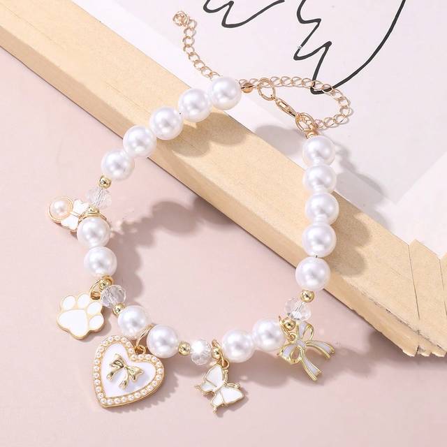 SHEIN 1pc Pearl Pet Pendant & Necklace Accessory For Small And Medium Sized Pets