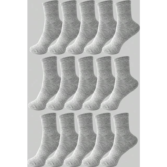 SHEIN 15 Pairs/Lot Men&#39;s Solid Color Mid-Calf Length Anti-Odor Sports Socks For Summer