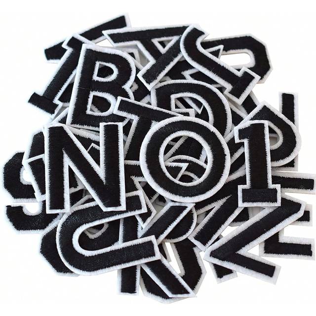 SHEIN Iron on Letters and Numbers Patches, Black Alphabet Embroidered Patch A-Z, Numbers 0-9 Applique for Clothes, Dress, Hat, Socks, Jeans, DIY Accessories