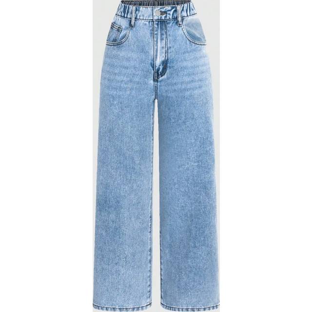 SHEIN Tween Girls&#39; Casual Wide Leg Wash Distressed Denim Jeans, School, Campus, College