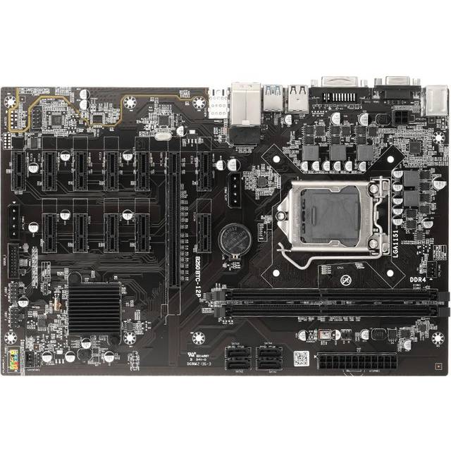 B250 BTC-12P moderkort med 2 DDR4-minnesplatser 11 PCI-E 1X-platser VGA+DVI-portar Stöd LGA1151 svart