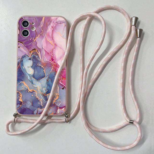 SHEIN 1pc Frosted Pink Marble & Cherry Blossom Design Straight Edge Phone Case, Compatible With Apple//Redmi//VIVO
