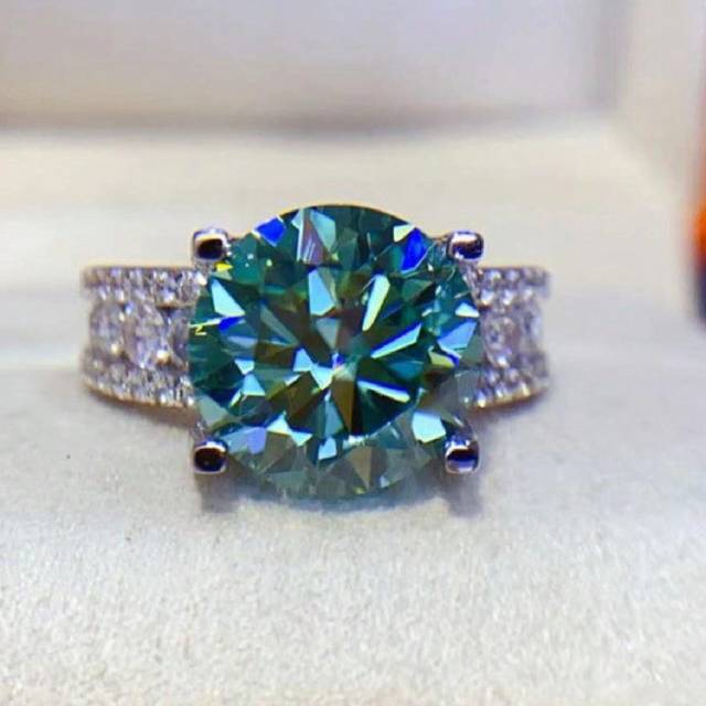 SHEIN 3ct Blue-Green Cubic Zirconia Inlaid Bull Head Ring, 925 Sterling Silver Ring, Minimalist Style Fashion Ring, Couple Ring, Wedding Anniversary Ring, A