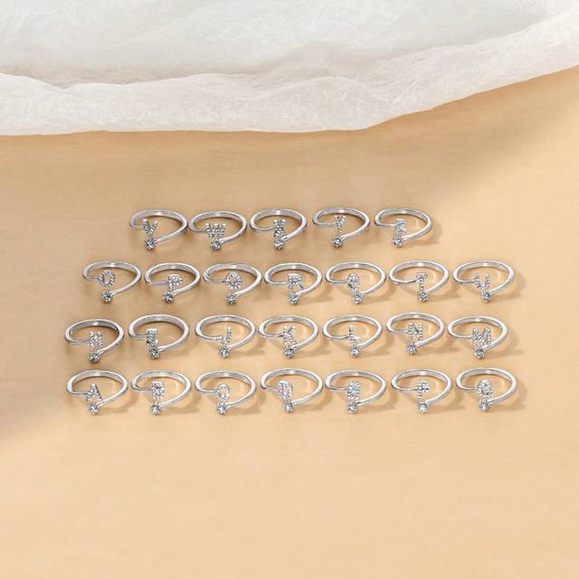 S925 Sterling Silver Justerbara initialringar Personlig versal Stapelbar alfabetet Engelska namn Initialbokstavsringar Smycken Presenter För Kvinnor T