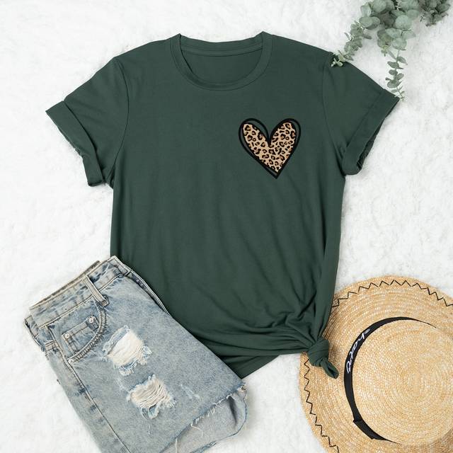 Calvaya Plus Leopard & Heart Print Tee, Cheetah Print Tee, Women Graphic Top, Summer