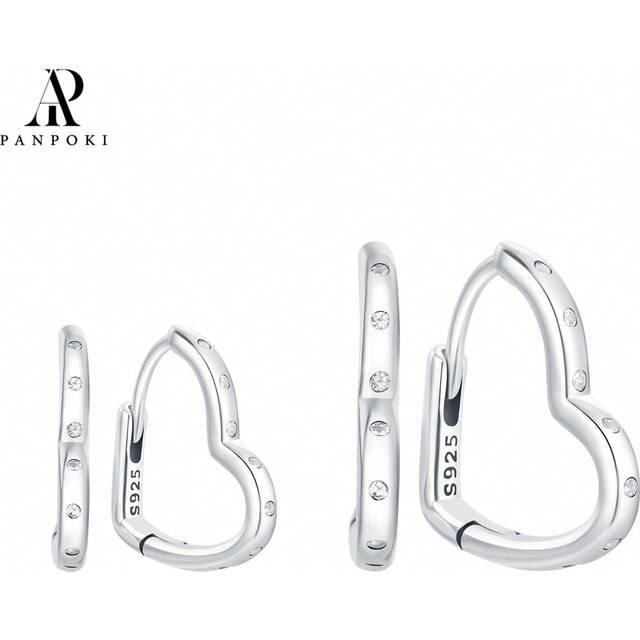 SHEIN 1 Pair Of 925 Sterling Silver Elegant Geometric Simplification Earrings Heart Earrings Suitable For Women Daily Wear Birthday Gift Engagement Wedding
