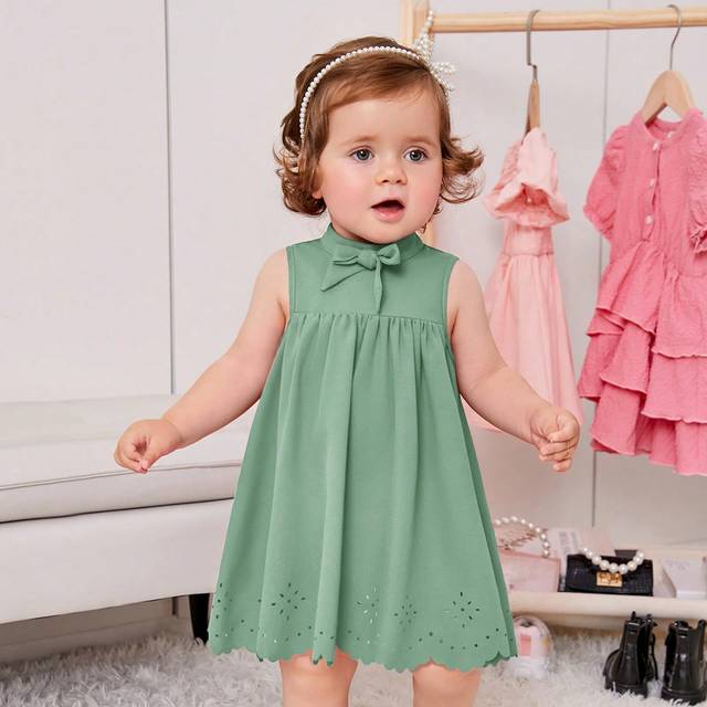 Baby Girl Elegant ärmlös klänning med pilbåge detalj - Grön (6-9M,9-12M,12-18M,18-24M,2-3Y)