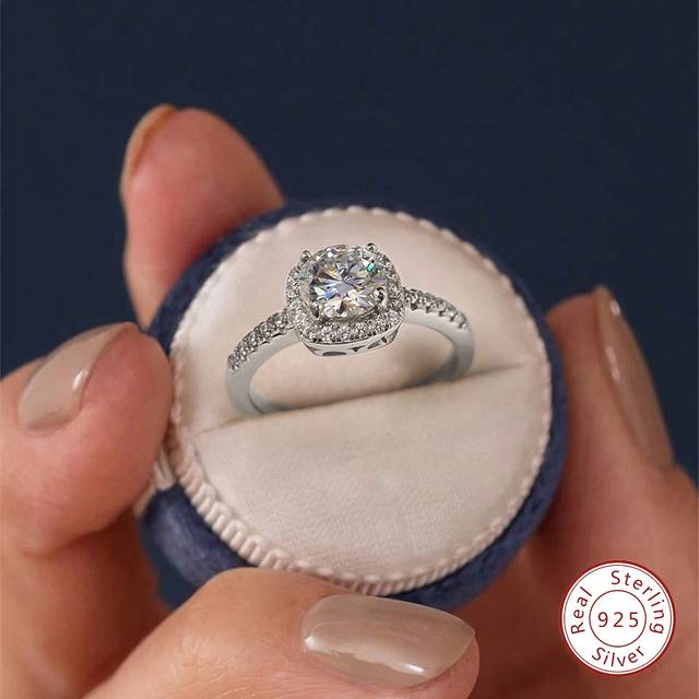 Esberry 1PC White Moissanite Engagement Ring For Women S925 Sterling Silver Classic Square Bag Ring Eternity Ring Anniversary Ring Luxury Jewelry Gift Wedding