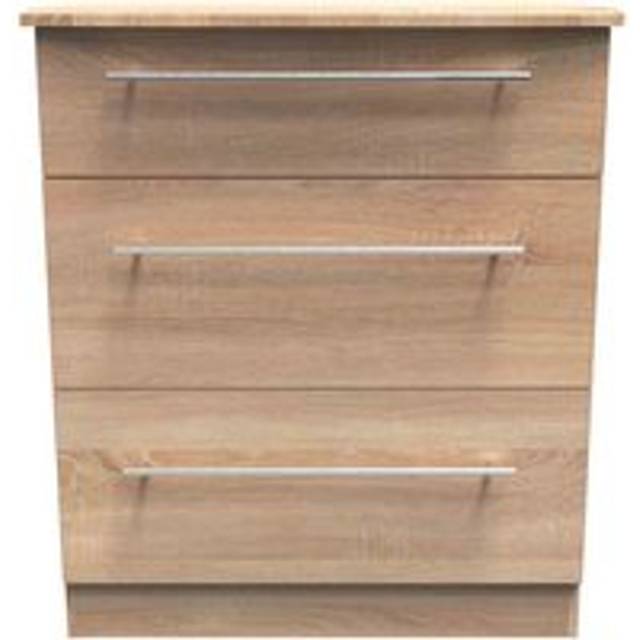 Crowndale Sherwood 3 Drawer Bardolino Oak Deep Chest of Drawers - Brown