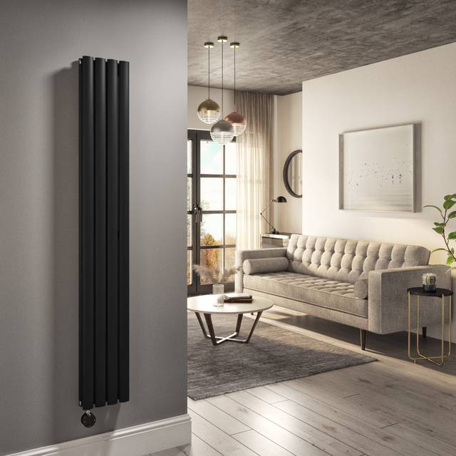 Midnight Black Vertical Smart Electric Radiator with Wi-Fi Thermostat - 1200W - Double Panel H1600xW236mm - Bathroom Saf - Midnight black