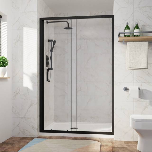 Cogar 1225mm W x 1900mm H Single Sliding Framed Shower Door with Glass - Black (1,900mm H X 1,225mm W)