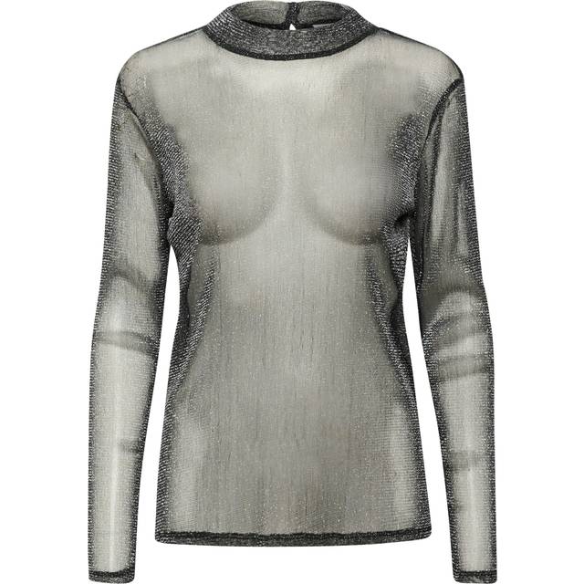 Saint Tropez Delila Sheer Glitter Mesh Top, Black