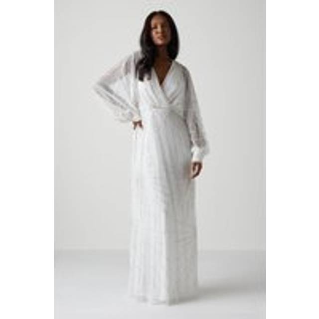 Celestrial Embellished Blouson Sleeve Wedding Dress - Ivory - 8