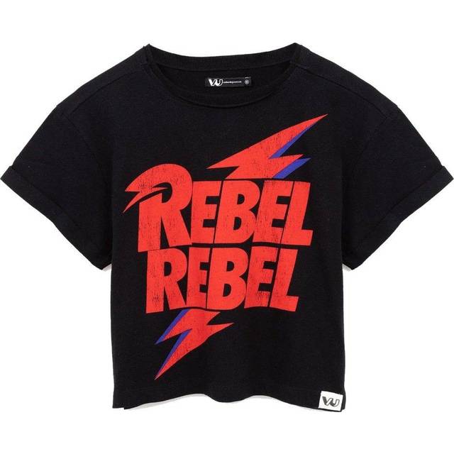 (L, Black/Red) David Bowie Womens/Ladies Rebel Rebel Crop T-Shirt