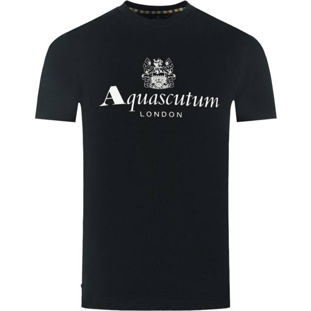 Aquascutum Mens London Aldis Brand Logo Black T-Shirt material_cotton - Size X-Large