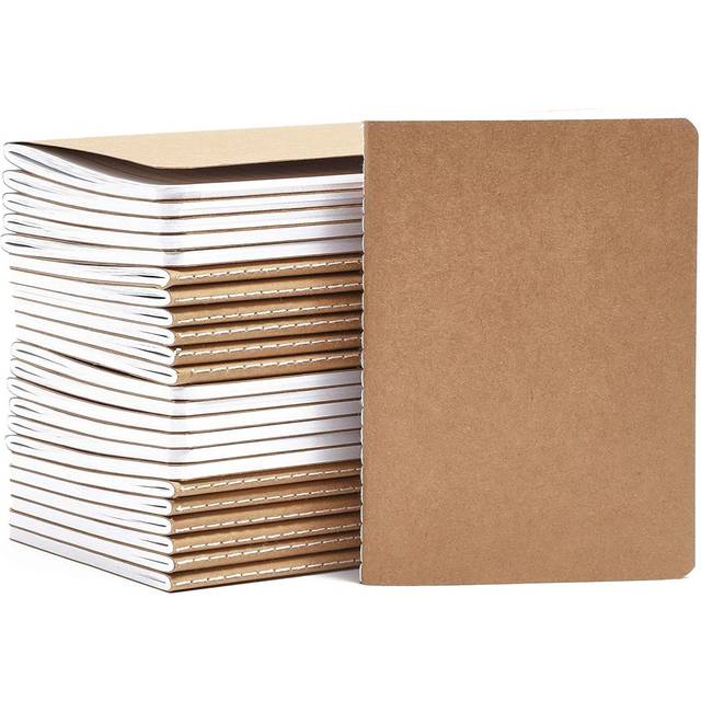 24 Pack Kraft A6 Notebooks, Lined Pocket Travel Journals Bulk Brown Cover 80 Pages/ 40 Sheets (14x10 cm)