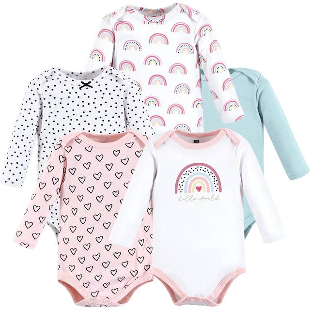 Hudson Baby baby girls Cotton Long-sleeve Bodysuits and Toddler T Shirt Set  Modern Rainbow 5-pack  3-6 Months US