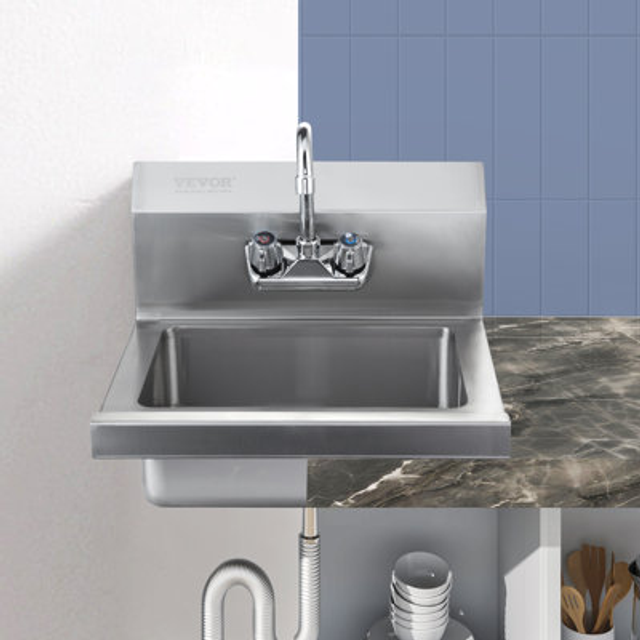 VEVOR Commercial Hand Sink with Faucet  NSF Stainless Steel Sink for Washing  Small Hand Washing Sink  Wall Mount Hand Basin  Utility Sink for Re