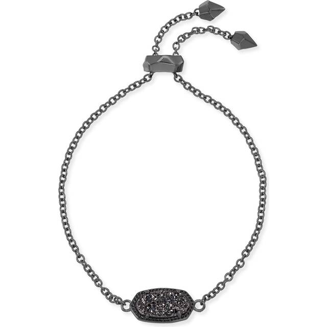 Kendra Scott Elaina Adjustable Chain Bracelet for Women Fashion Jewelry Gunmetal Plated Black Drusy
