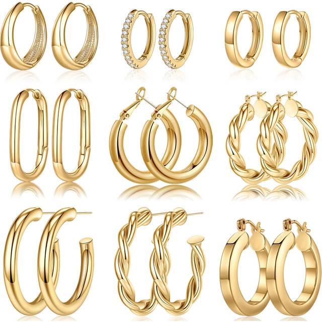 Yesteel Gold Hoop Earrings - 14k Gold Plated Small Hoop Earrings for Women Trendy Hypoallergenic Womens Hoop Huggie Earrings  Gold Jewelry for Women