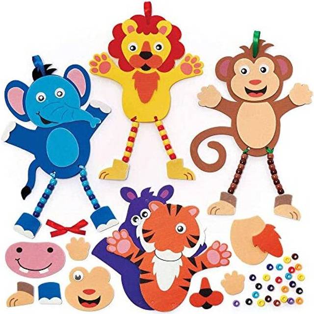 FC919 Jungle Animal Dangly Legs Decoration Kits - Pack of 5, Kids Foam Crafts, Kids Bead Arts and Crafts