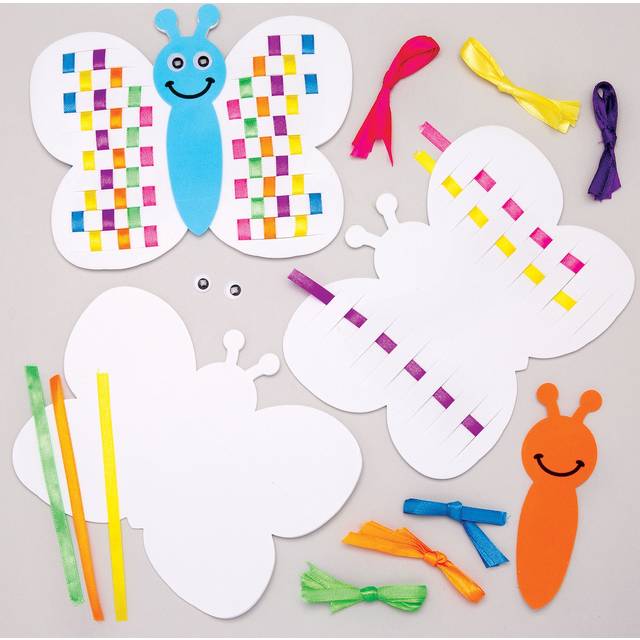 Rainbow Butterfly Weaving Kits (Pack of 6) Sewing & Weaving Craft Kits 6 ribbon colours - Green, Yellow, Blue, Pink, Purple & Orange - Blue/Green/Orange/Pink/Purple/Yellow
