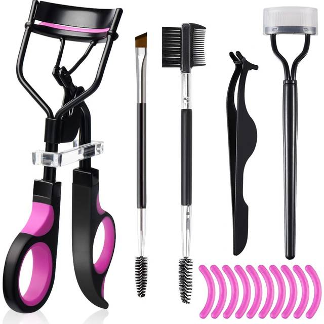 Eyelash Curlers Eyebrow Brush Kit for Women w Lash Curler, Eyelash Comb Seperator, Mascara Brushes, Eyelash Extension Tweezers, Angled eyebrow brush