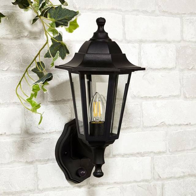 Searchlight Garrett Coach Lantern Outdoor Wall Light with PIR Sensor - Black