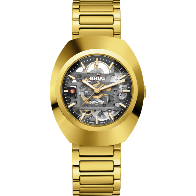Rado DiaStar Men's Skeleton Dial Gold Tone Bracelet Watch