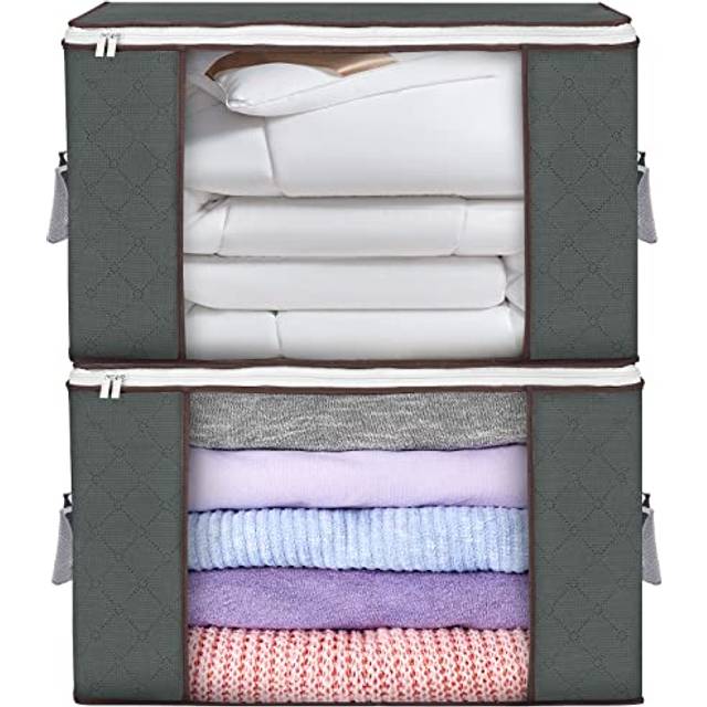 Large Storage Bags, 2 Pack clothes Storage Bins Foldable closet Organizers Storage containers with Durable Handles Thick Fabric for Blanket comforter