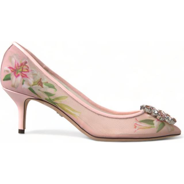 Elegant Pink Floral Crystal Pumps - EU36/US5.5