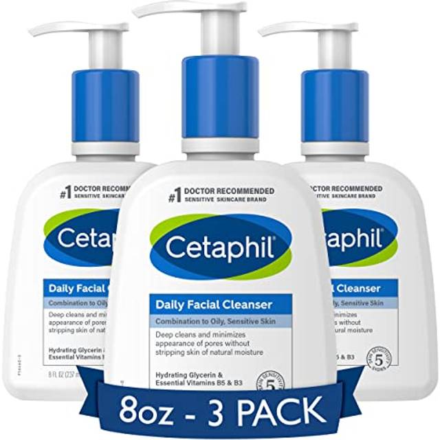 Cetaphil Face Wash  Daily Facial Cleanser for Sensitive  Combination to Oily Skin  NEW 8 oz 3 Pack  Gentle Foaming  Soap Free  Hypoallergenic