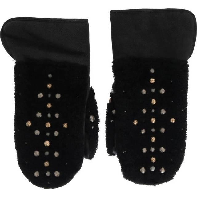 Dolce & Gabbana Black Leather Shearling Studded Gloves - 9|M (9|M)