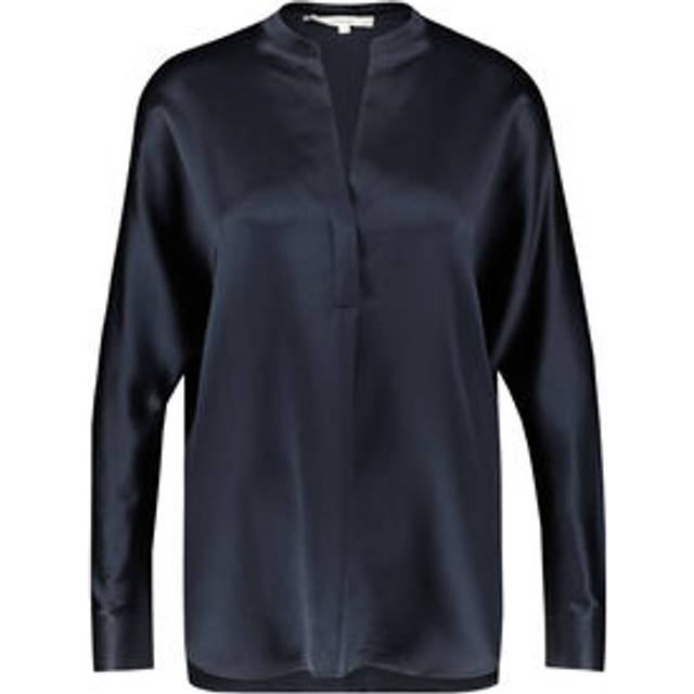 Silk Band-Collar Blouse - BLUE - X-Large