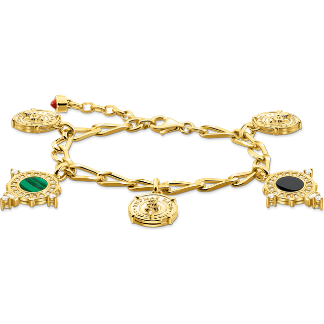 Thomas Sabo Bracelet with disc gold plated yellow A2084-522-4-L19V - yellow gold-coloured/green/red/black/white - 19 cm
