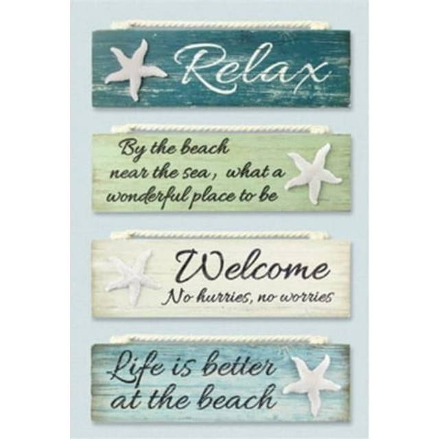 Young's Inc. Wood Nautical Block Signs - 8'' L x 2'' H - Beach Accessories - Wood Wall Art - Set of 4