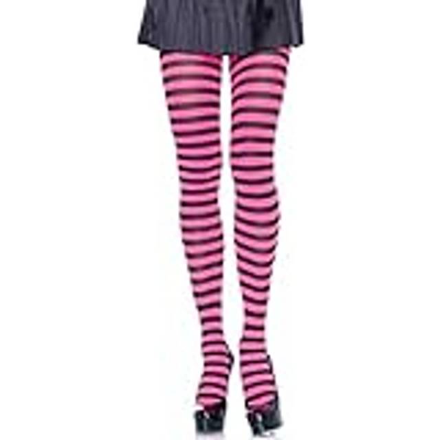Leg Avenue Stribede Strømpebukser - Sort/Neonpink
