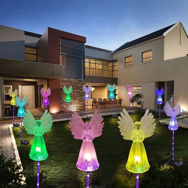 2pcs Outdoor Solar Angel Garden Lights LED Landscape Light 7 Color Changing LED Lawn Light Holiday Outdoor Path Garden Decoration