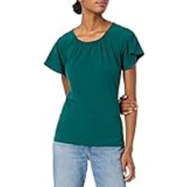Womens classic-Fit cape Sleeve Open crewneck T-Shirt, Forest green, XX-Large