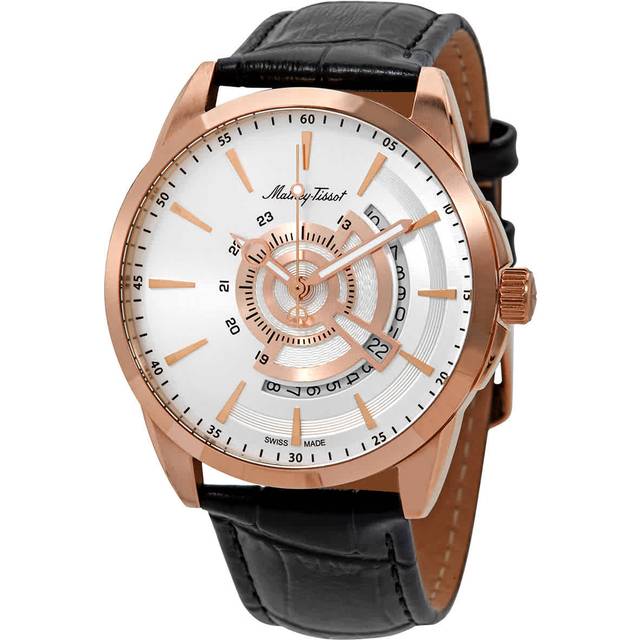 Mathey-Tissot Mondo Leather Strap Silver Dial Quartz H711PS Men's Watch silver